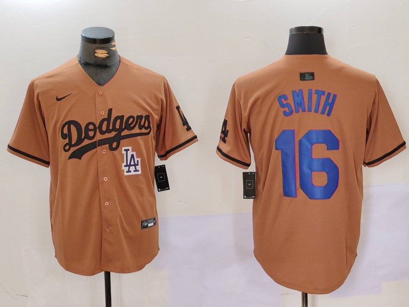 Men Los Angeles Dodgers 16 Smith army green joint name 2024 Nike MLB Jersey style 6